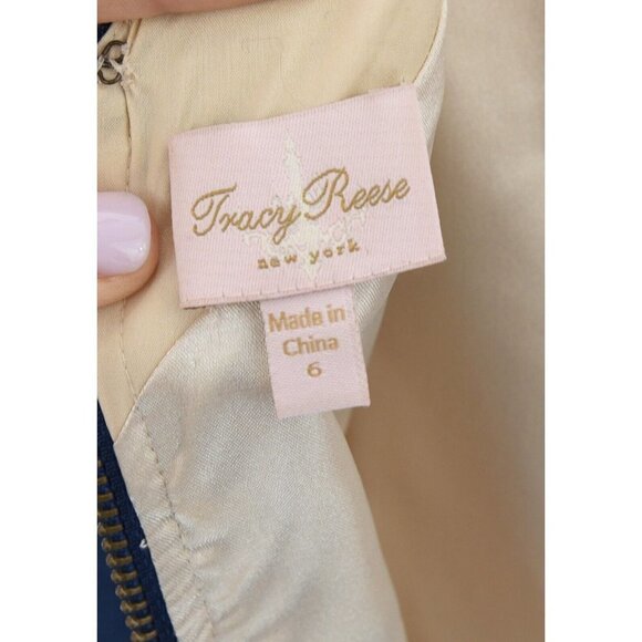 Tracy Reese Anthropologie Sz 6 Geometric Appliqué Denim Style Sheath Dress Blue - Picture 8 of 8